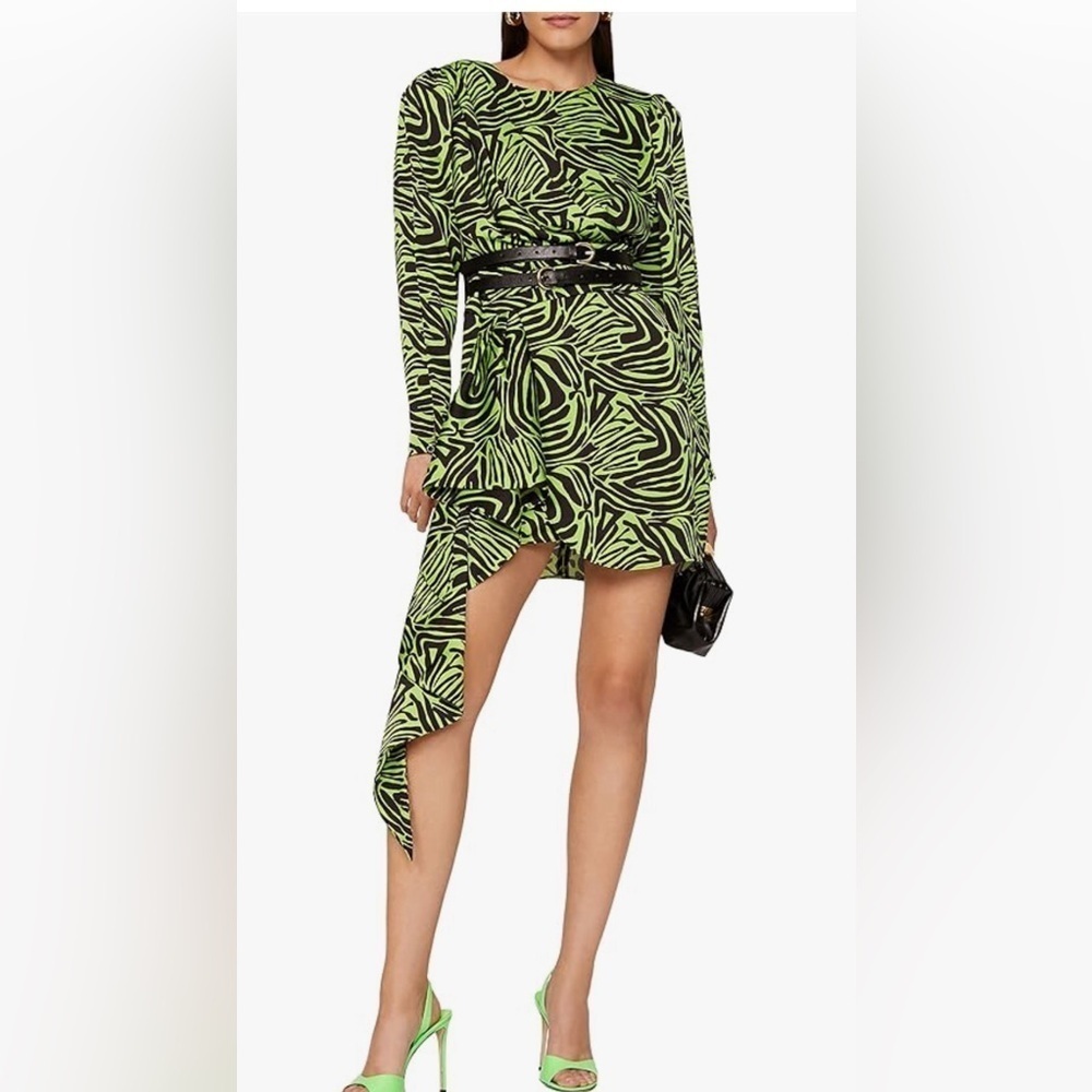 revolve Ronny Kobo Santana tiered ruffle mini Dress Neon zebra Animal print 8